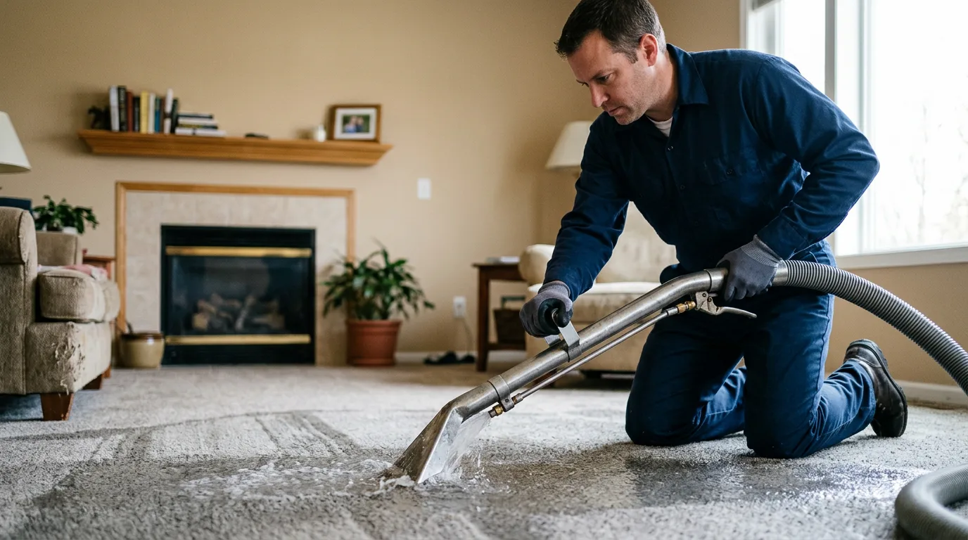 Water damage restoration technician working near Pease, MN